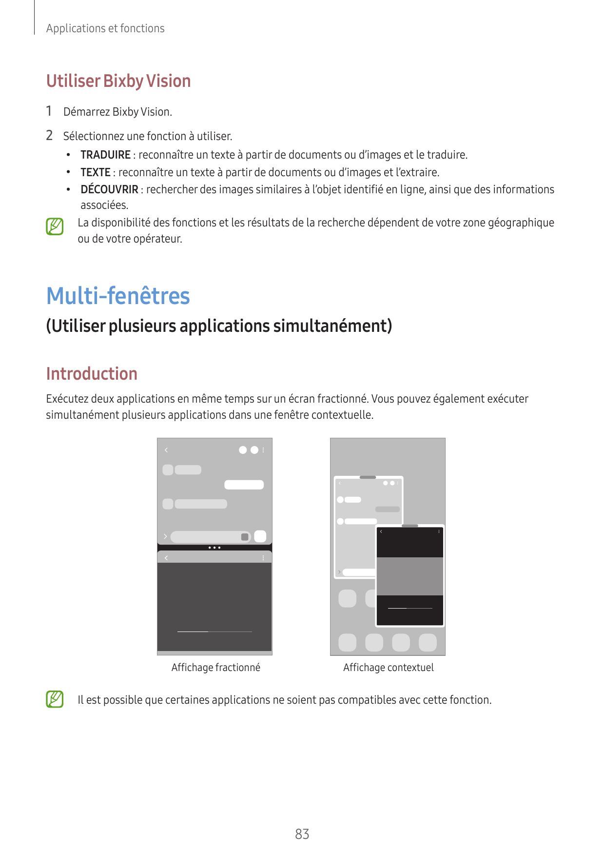 Applications et fonctionsUtiliser Bixby Vision1 Démarrez Bixby Vision.2 Sélectionnez une fonction à utiliser.•••TRADUIRE : recon