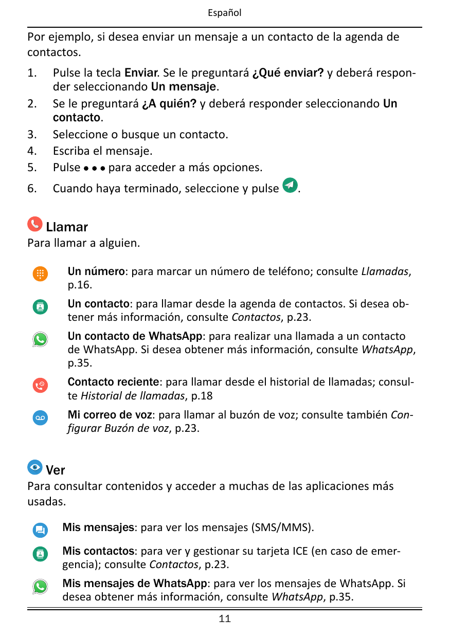 EspañolPor ejemplo, si desea enviar un mensaje a un contacto de la agenda decontactos.1.3.4.5.Pulse la tecla Enviar. Se le pregu
