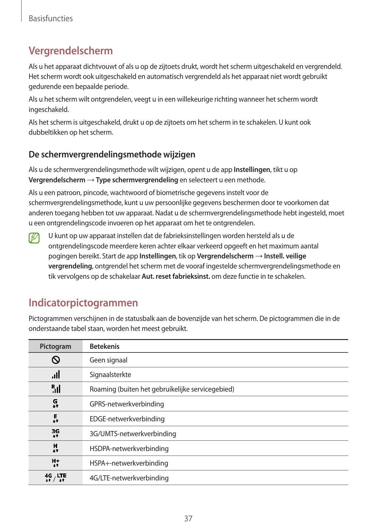 BasisfunctiesVergrendelschermAls u het apparaat dichtvouwt of als u op de zijtoets drukt, wordt het scherm uitgeschakeld en verg