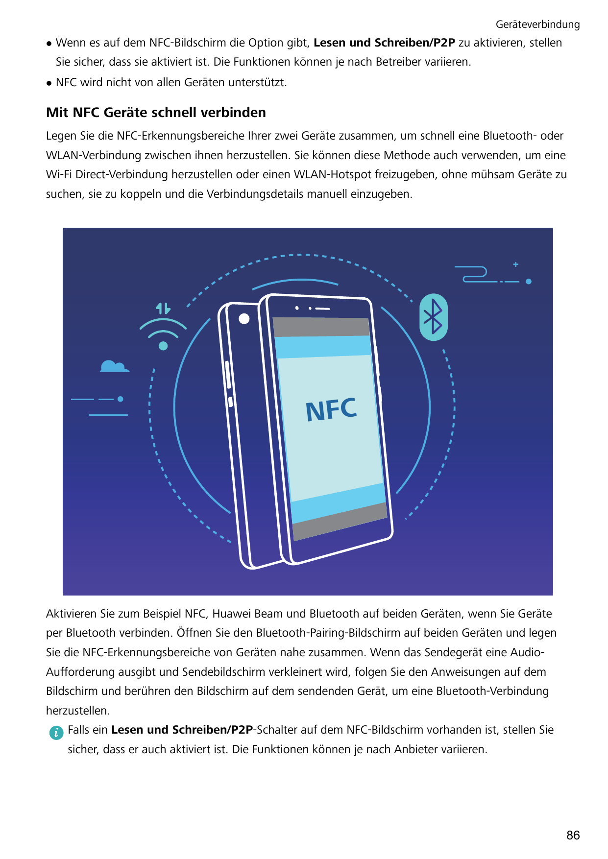 GeräteverbindunglWenn es auf dem NFC-Bildschirm die Option gibt, Lesen und Schreiben/P2P zu aktivieren, stellenSie sicher, dass 