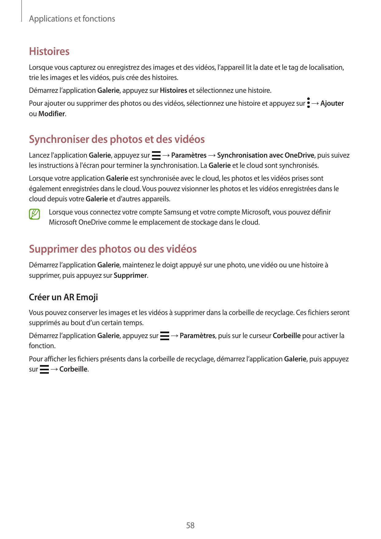 Applications et fonctionsHistoiresLorsque vous capturez ou enregistrez des images et des vidéos, l’appareil lit la date et le ta