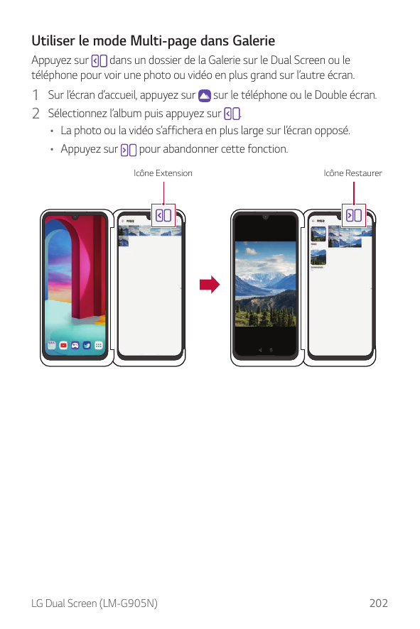 Utiliser le mode Multi-page dans GalerieAppuyez surdans un dossier de la Galerie sur le Dual Screen ou letéléphone pour voir une