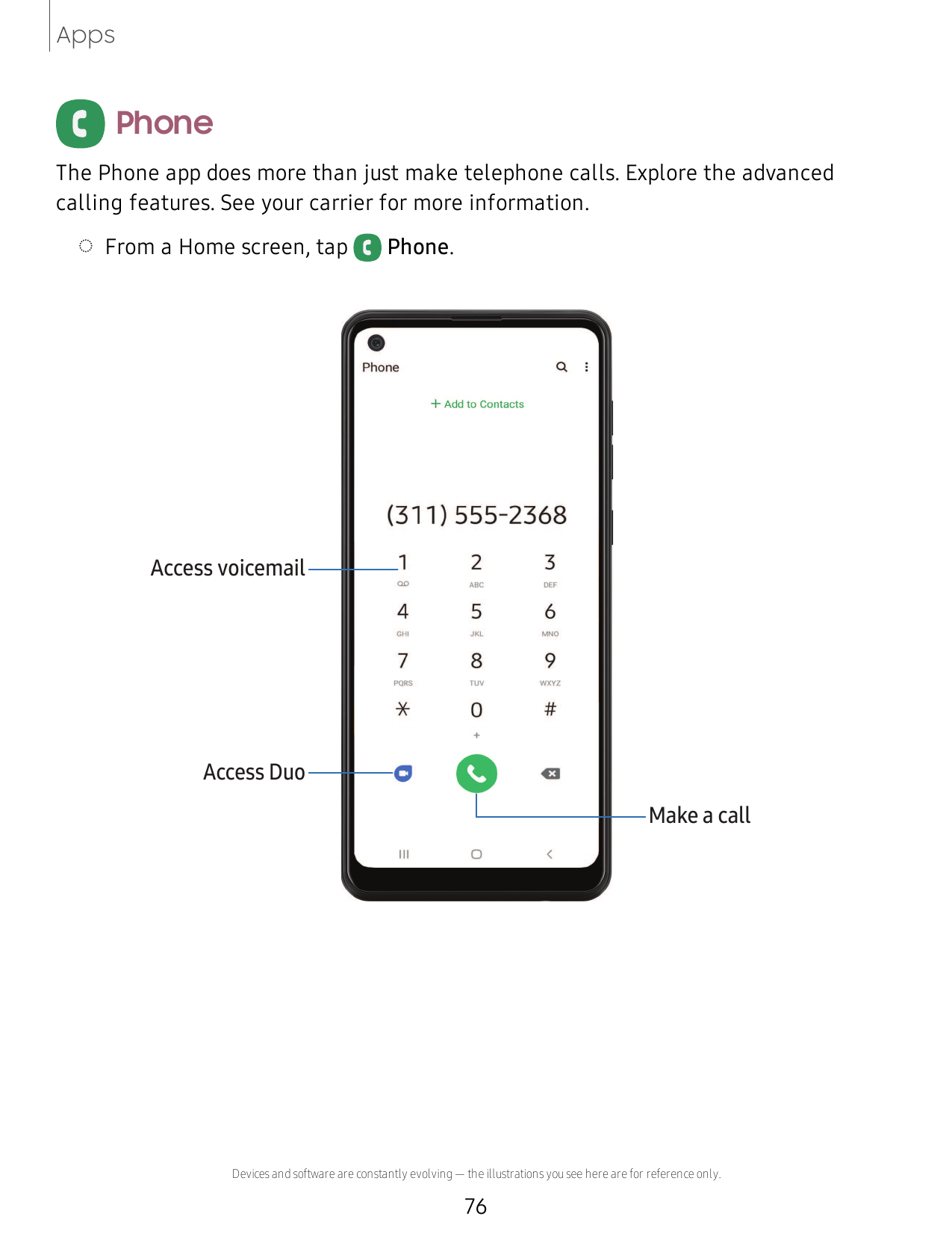 AppsPhoneThe Phone app does more than just make telephone calls. Explore the advancedcalling features. See your carrier for more