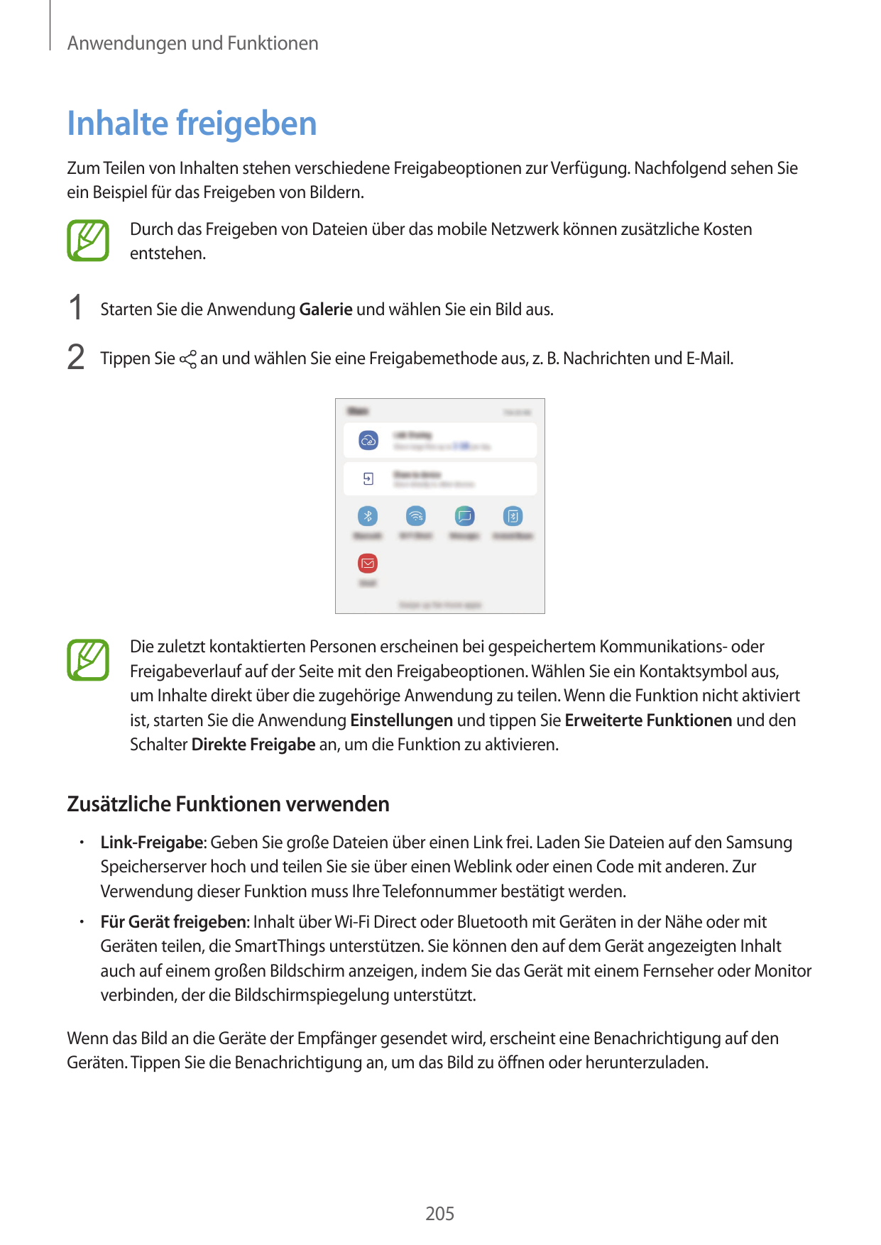 Anwendungen und FunktionenInhalte freigebenZum Teilen von Inhalten stehen verschiedene Freigabeoptionen zur Verfügung. Nachfolge