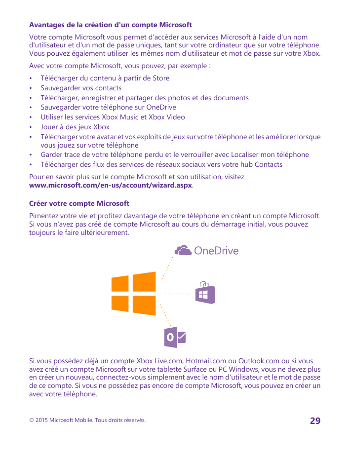 Avantages de la création d'un compte MicrosoftVotre compte Microsoft vous permet d'accéder aux services Microsoft à l'aide d'un 