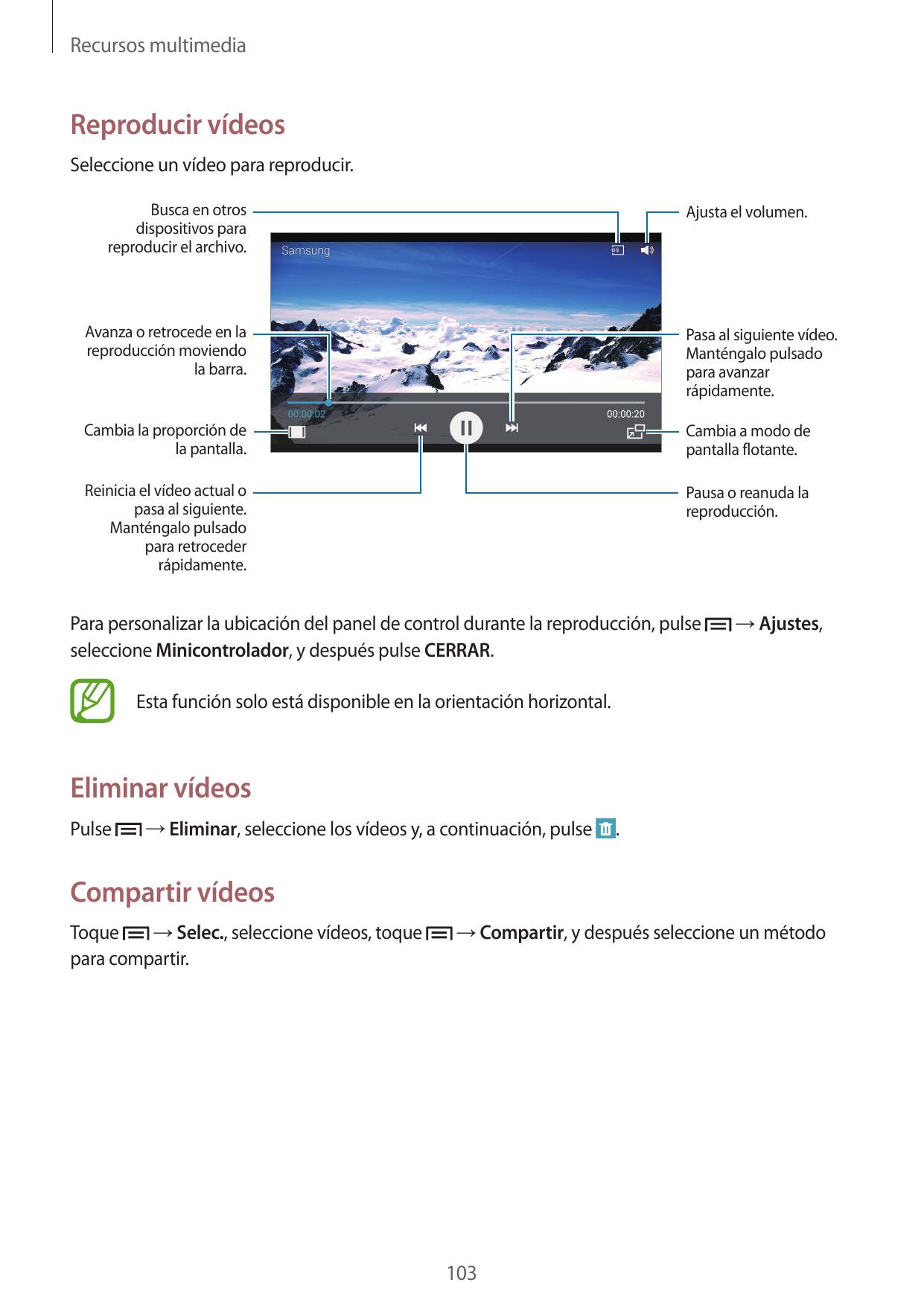 Recursos multimediaReproducir vídeosSeleccione un vídeo para reproducir.Busca en otrosdispositivos parareproducir el archivo.Aju