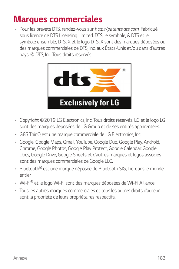 Marques commerciales• Pour les brevets DTS, rendez-vous sur http://patents.dts.com. Fabriquésous licence de DTS Licensing Limite