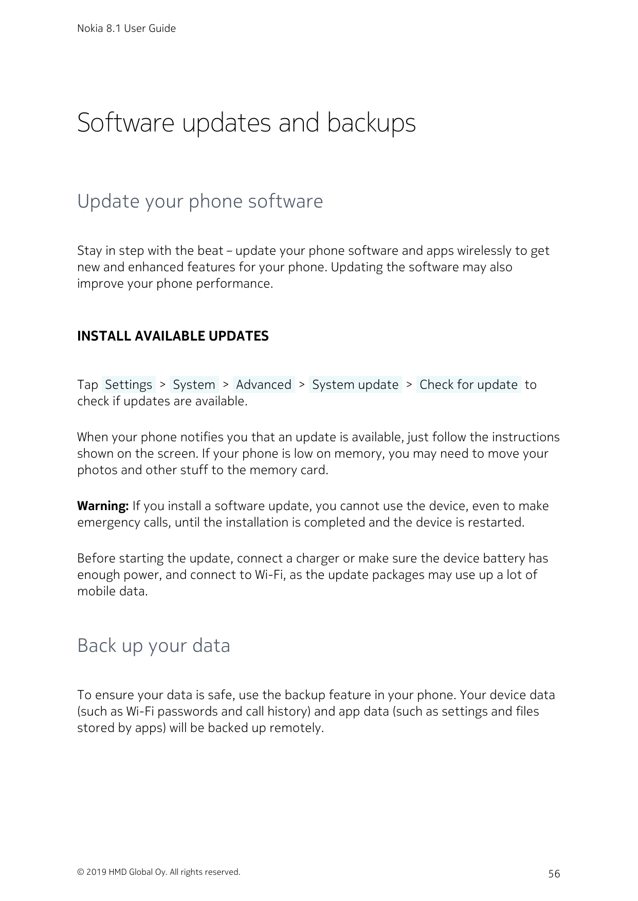 Nokia 8.1 User GuideSoftware updates and backupsUpdate your phone softwareStay in step with the beat – update your phone softwar