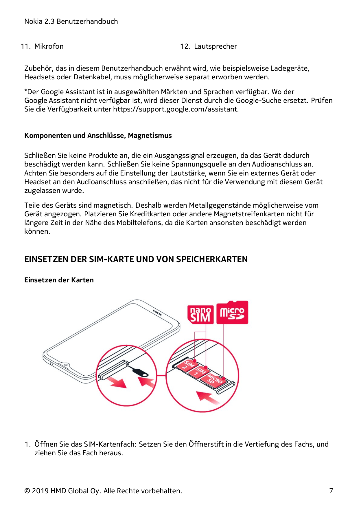 Nokia 2.3 Benutzerhandbuch11. Mikrofon12. LautsprecherZubehör, das in diesem Benutzerhandbuch erwähnt wird, wie beispielsweise L