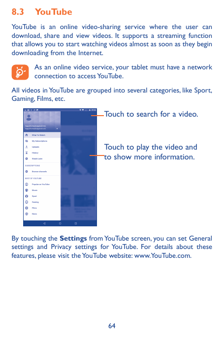 8.3 YouTubeYouTube is an online video-sharing service where the user candownload, share and view videos. It supports a streaming