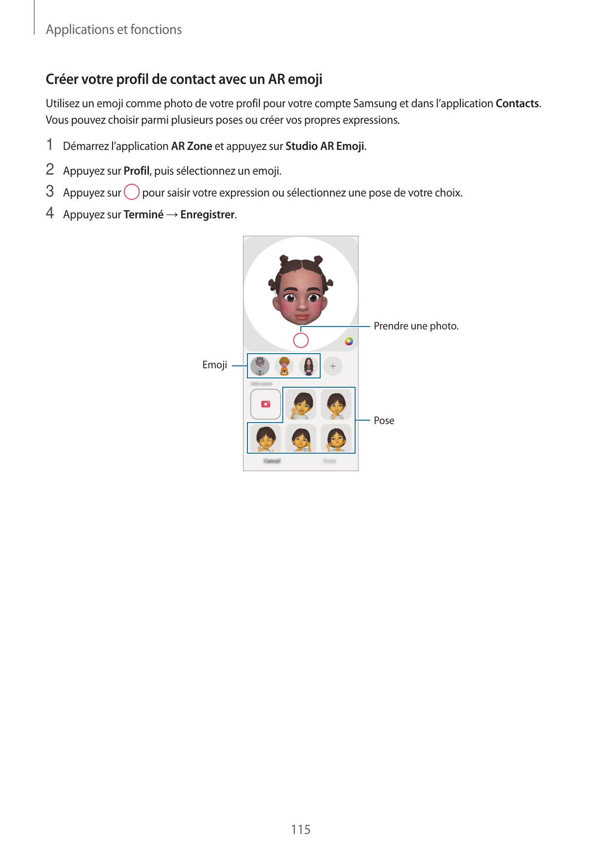 Applications et fonctionsCréer votre profil de contact avec un AR emojiUtilisez un emoji comme photo de votre profil pour votre 
