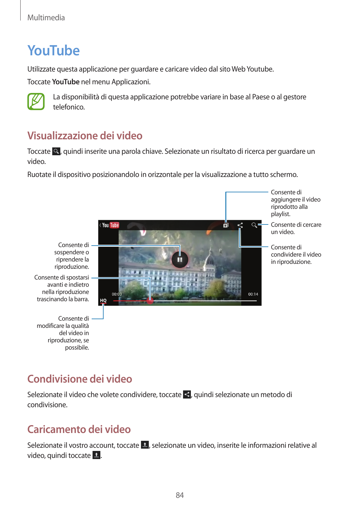 MultimediaYouTubeUtilizzate questa applicazione per guardare e caricare video dal sito Web Youtube.Toccate YouTube nel menu Appl