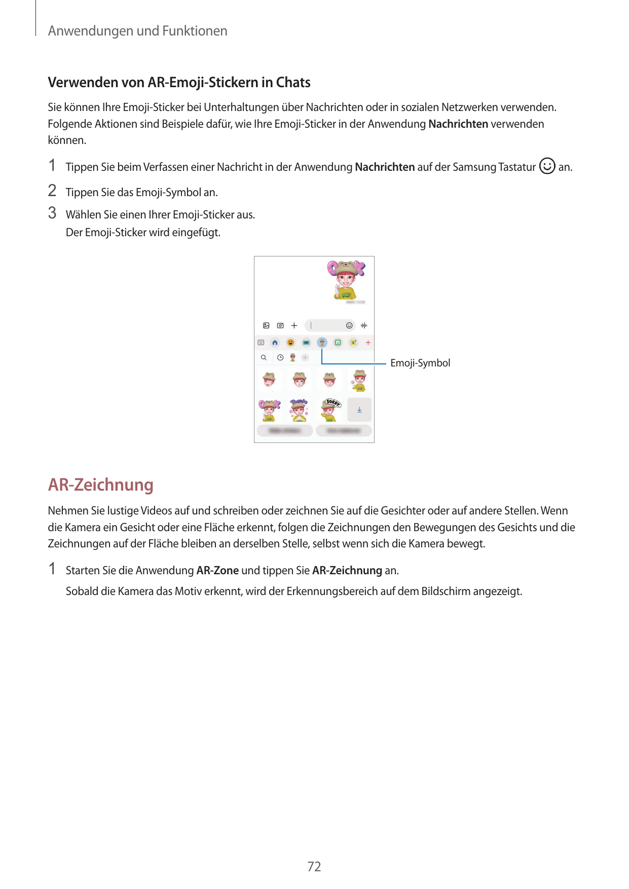 Anwendungen und FunktionenVerwenden von AR-Emoji-Stickern in ChatsSie können Ihre Emoji-Sticker bei Unterhaltungen über Nachrich