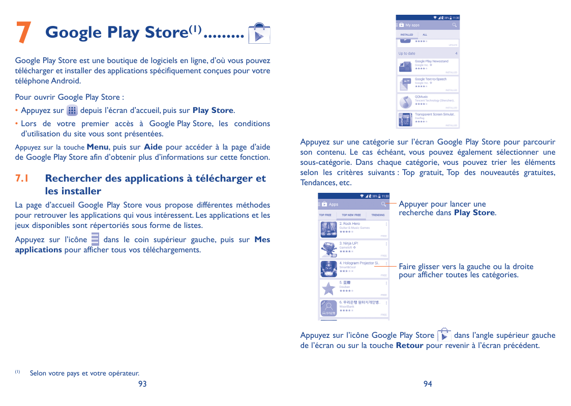 7 Google Play Store..........(1)Google Play Store est une boutique de logiciels en ligne, d’où vous pouveztélécharger et install