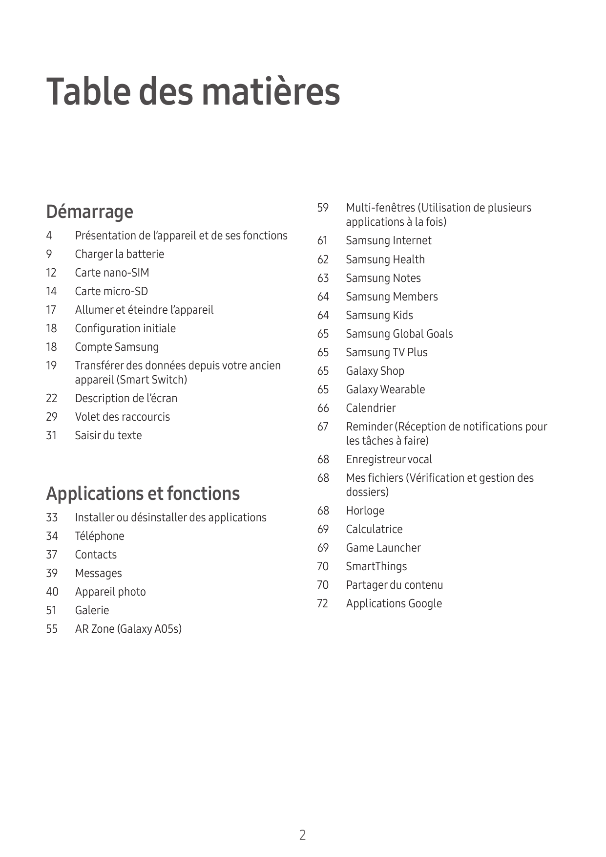 Table des matièresDémarrage594Présentation de l’appareil et de ses fonctionsMulti-fenêtres (Utilisation de plusieursapplications