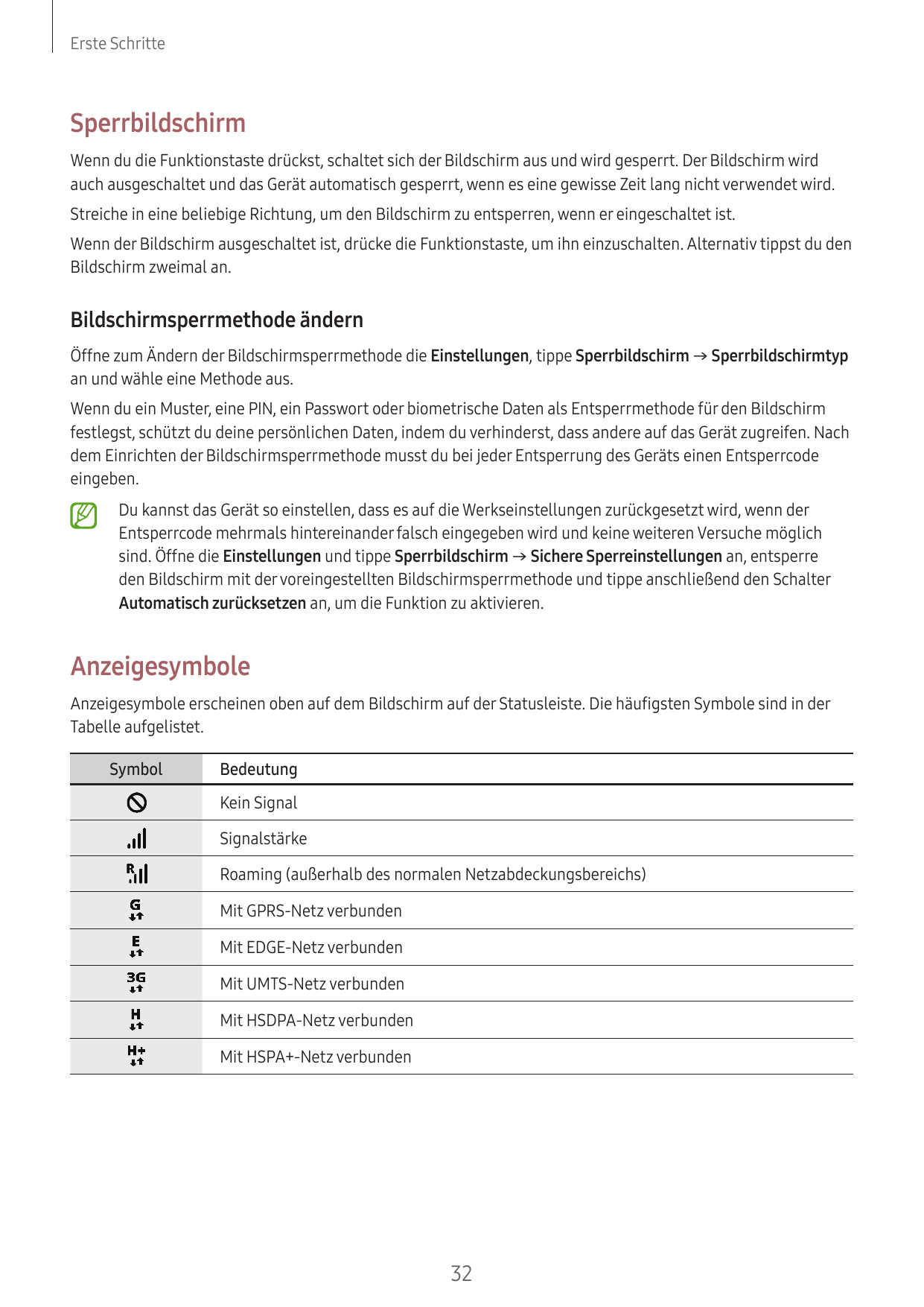 Erste SchritteSperrbildschirmWenn du die Funktionstaste drückst, schaltet sich der Bildschirm aus und wird gesperrt. Der Bildsch