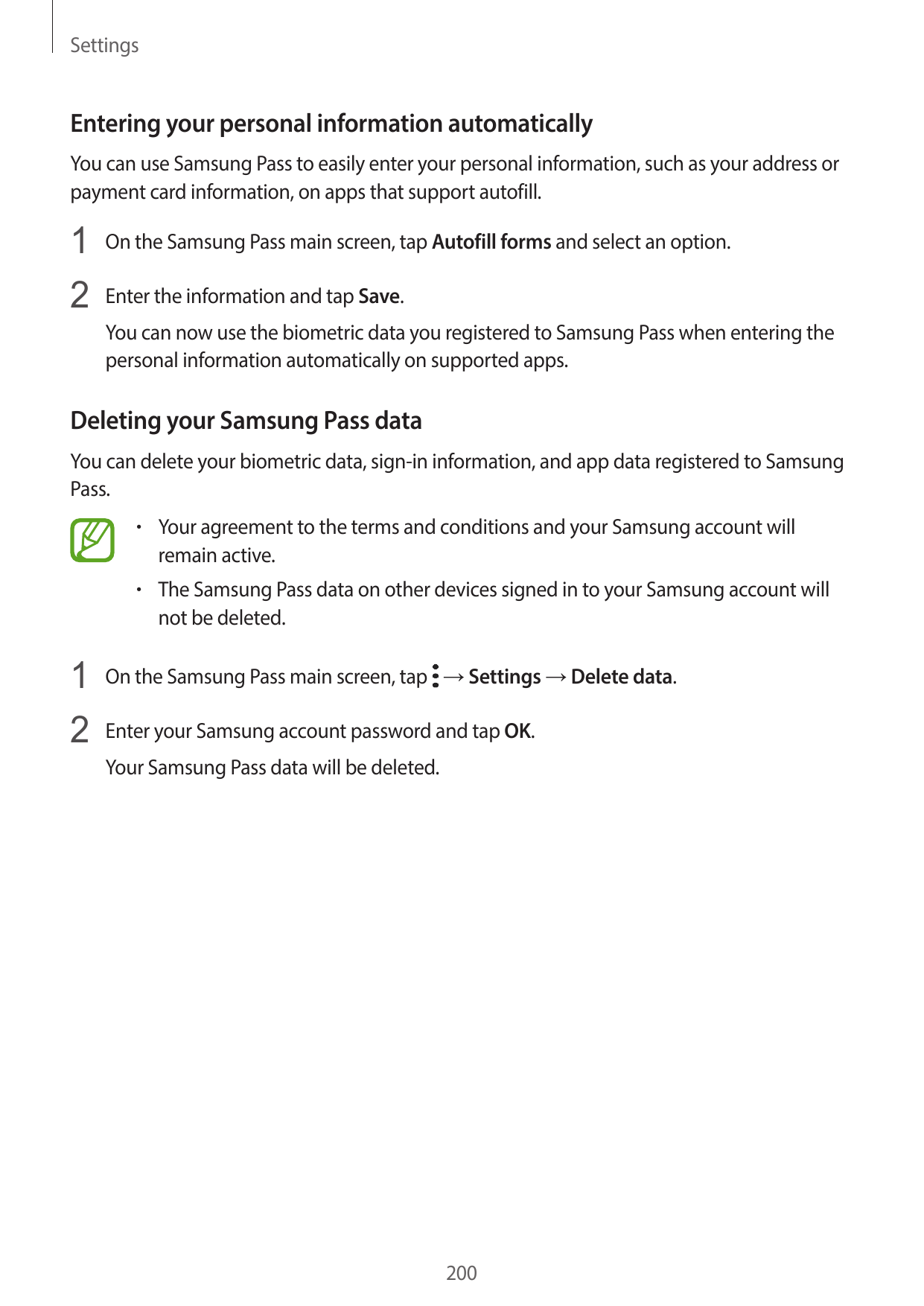 SettingsEntering your personal information automaticallyYou can use Samsung Pass to easily enter your personal information, such