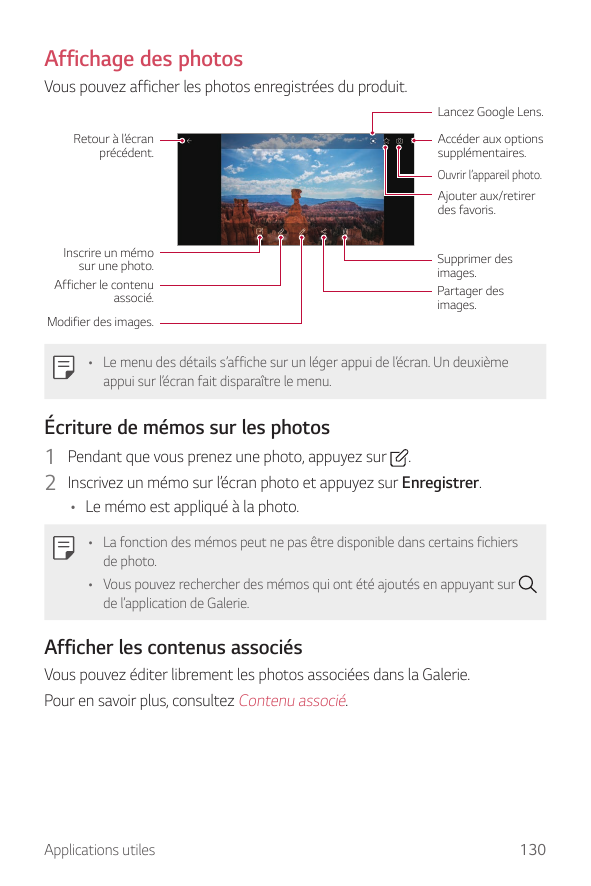Affichage des photosVous pouvez afficher les photos enregistrées du produit.Lancez Google Lens.Retour à l’écranprécédent.Accéder