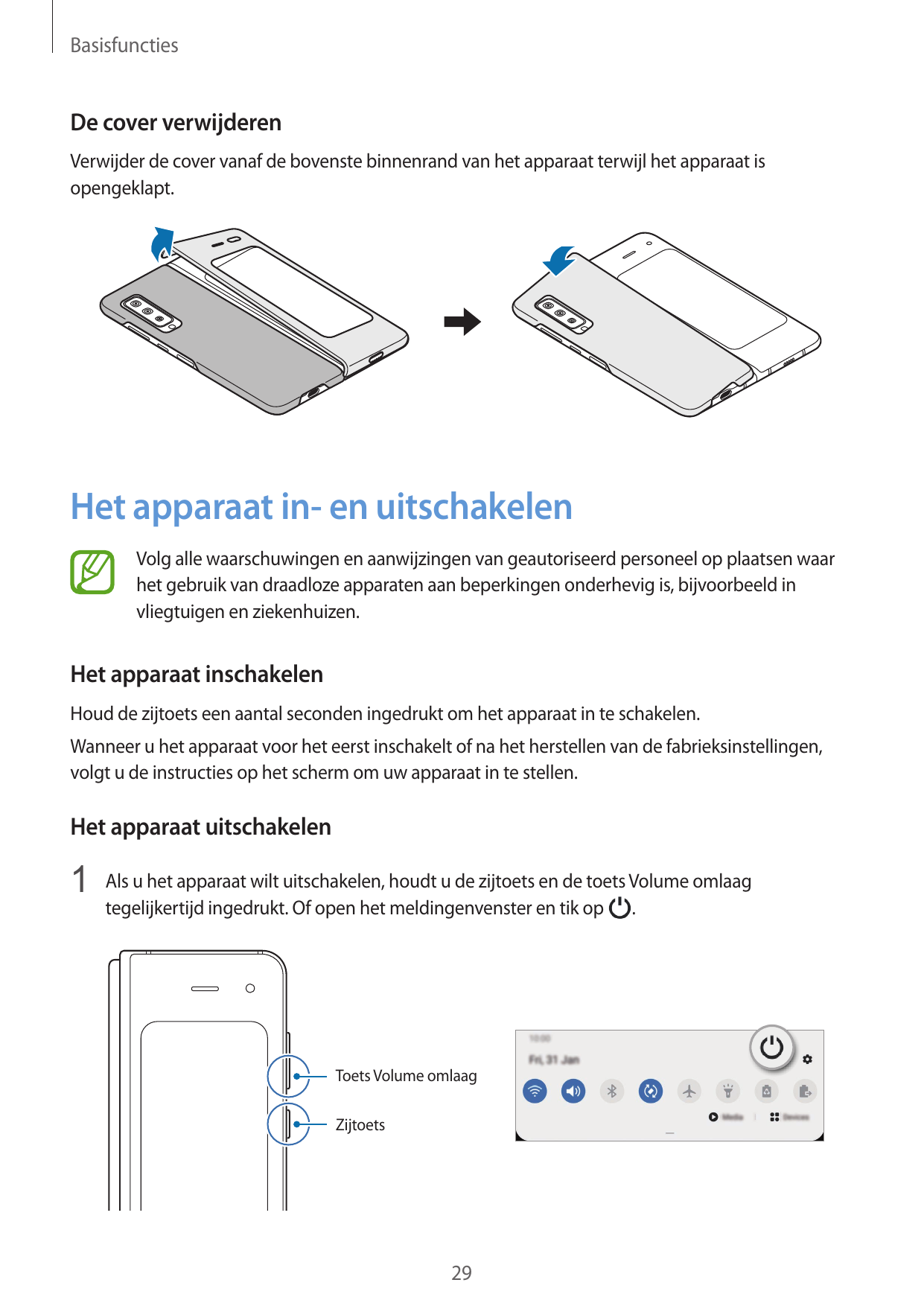 BasisfunctiesDe cover verwijderenVerwijder de cover vanaf de bovenste binnenrand van het apparaat terwijl het apparaat isopengek