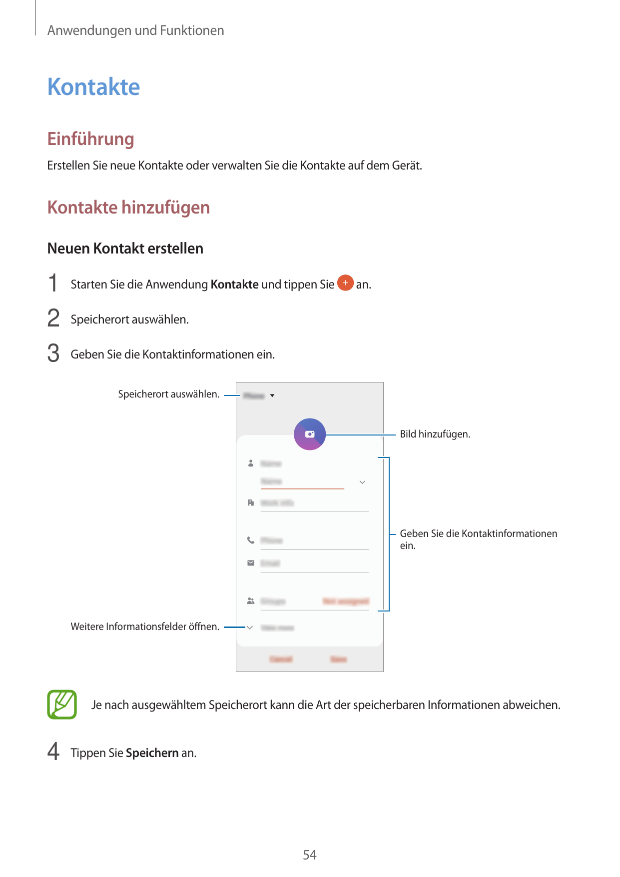 Anwendungen und FunktionenKontakteEinführungErstellen Sie neue Kontakte oder verwalten Sie die Kontakte auf dem Gerät.Kontakte h