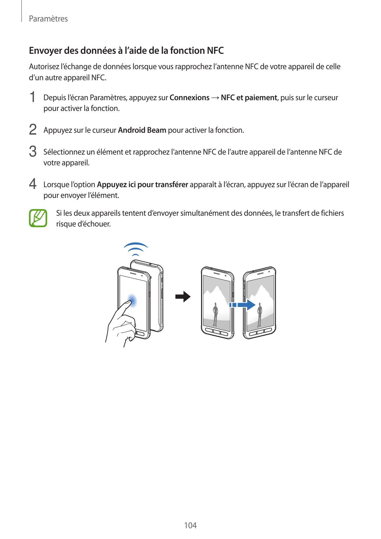 ParamètresEnvoyer des données à l’aide de la fonction NFCAutorisez l’échange de données lorsque vous rapprochez l’antenne NFC de