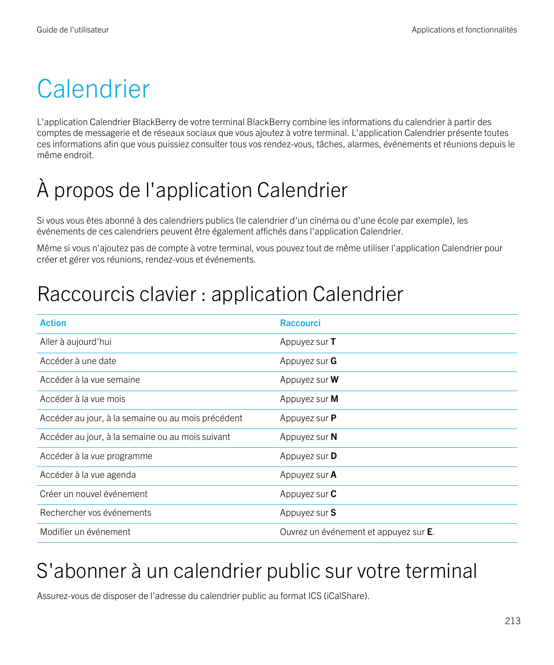 Guide de l'utilisateurApplications et fonctionnalitésCalendrierL'application Calendrier BlackBerry de votre terminal BlackBerry 