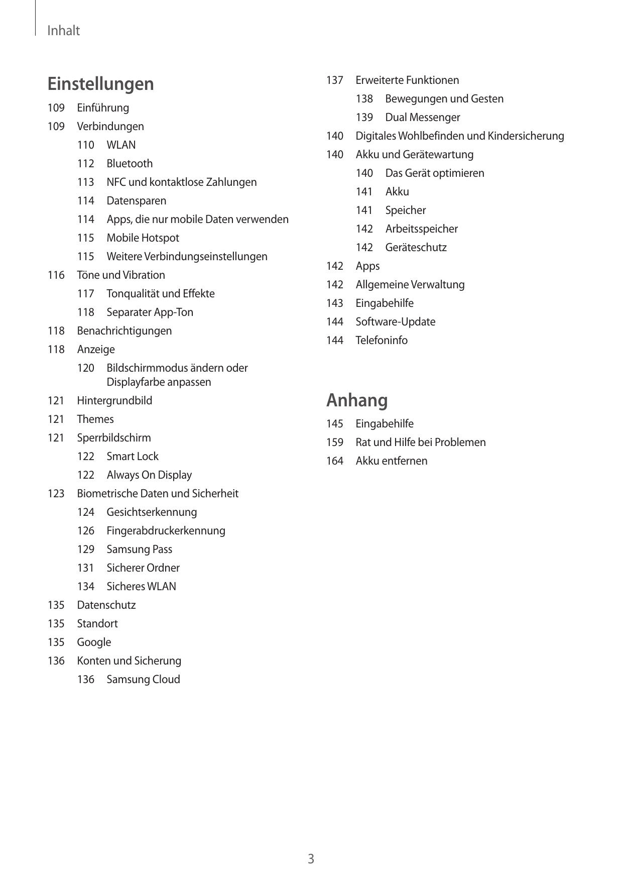 InhaltEinstellungen137 Erweiterte Funktionen138 Bewegungen und Gesten109Einführung139 Dual Messenger109Verbindungen140 Digitales