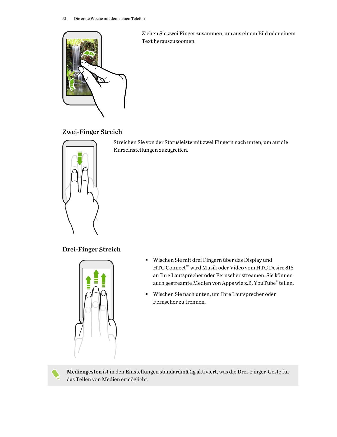31Die erste Woche mit dem neuen TelefonZiehen Sie zwei Finger zusammen, um aus einem Bild oder einemText herauszuzoomen.Zwei-Fin