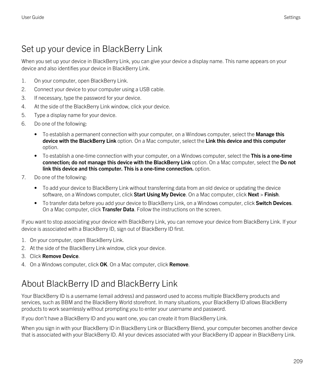 User GuideSettingsSet up your device in BlackBerry LinkWhen you set up your device in BlackBerry Link, you can give your device 