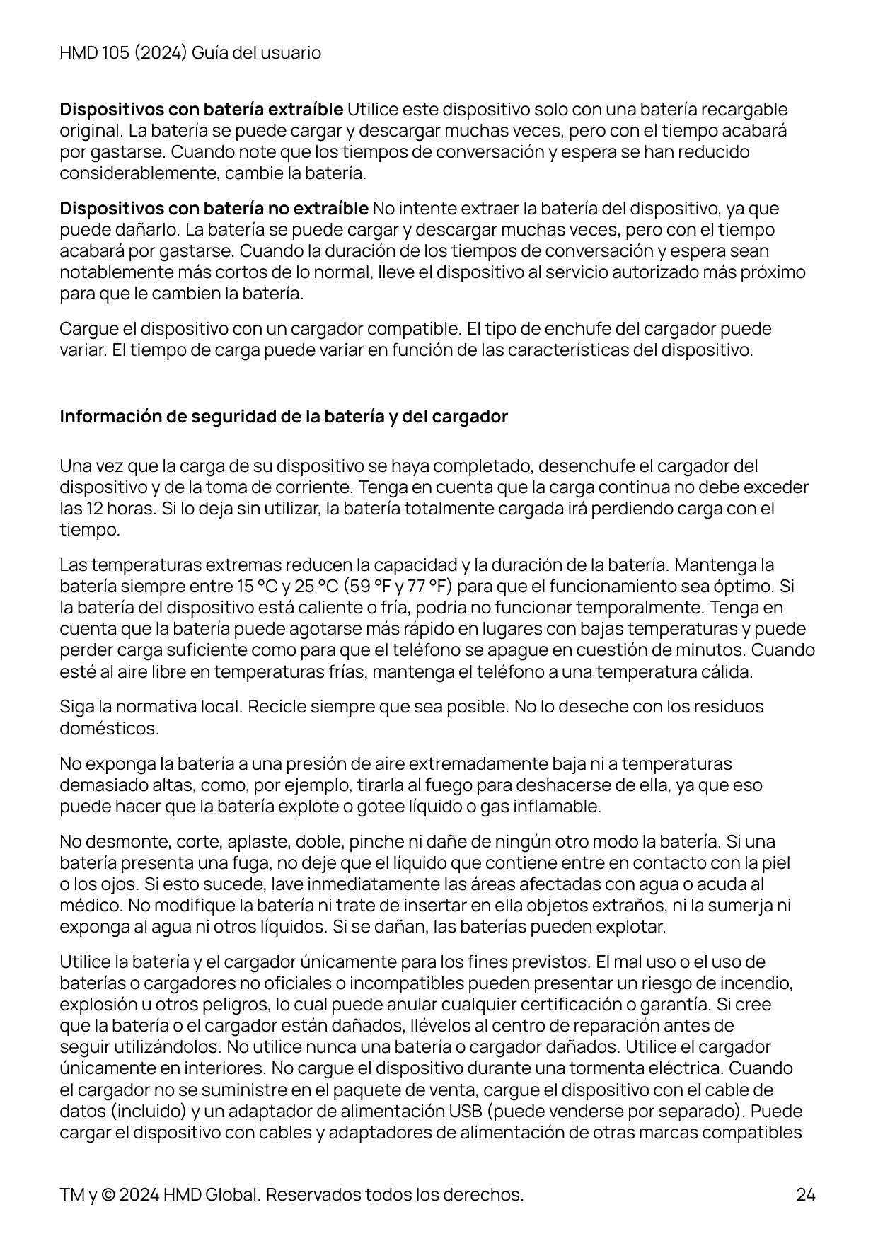 HMD 105 (2024) Guía del usuarioDispositivos con batería extraíble Utilice este dispositivo solo con una batería recargableorigin