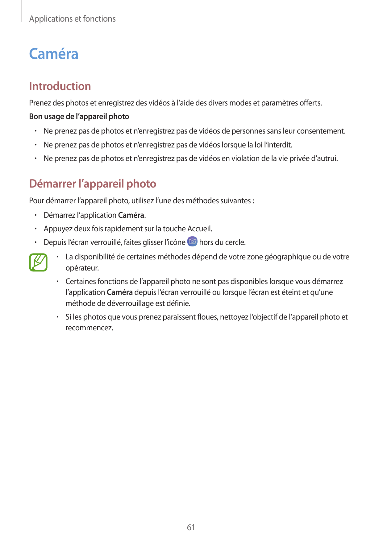 Applications et fonctionsCaméraIntroductionPrenez des photos et enregistrez des vidéos à l’aide des divers modes et paramètres o
