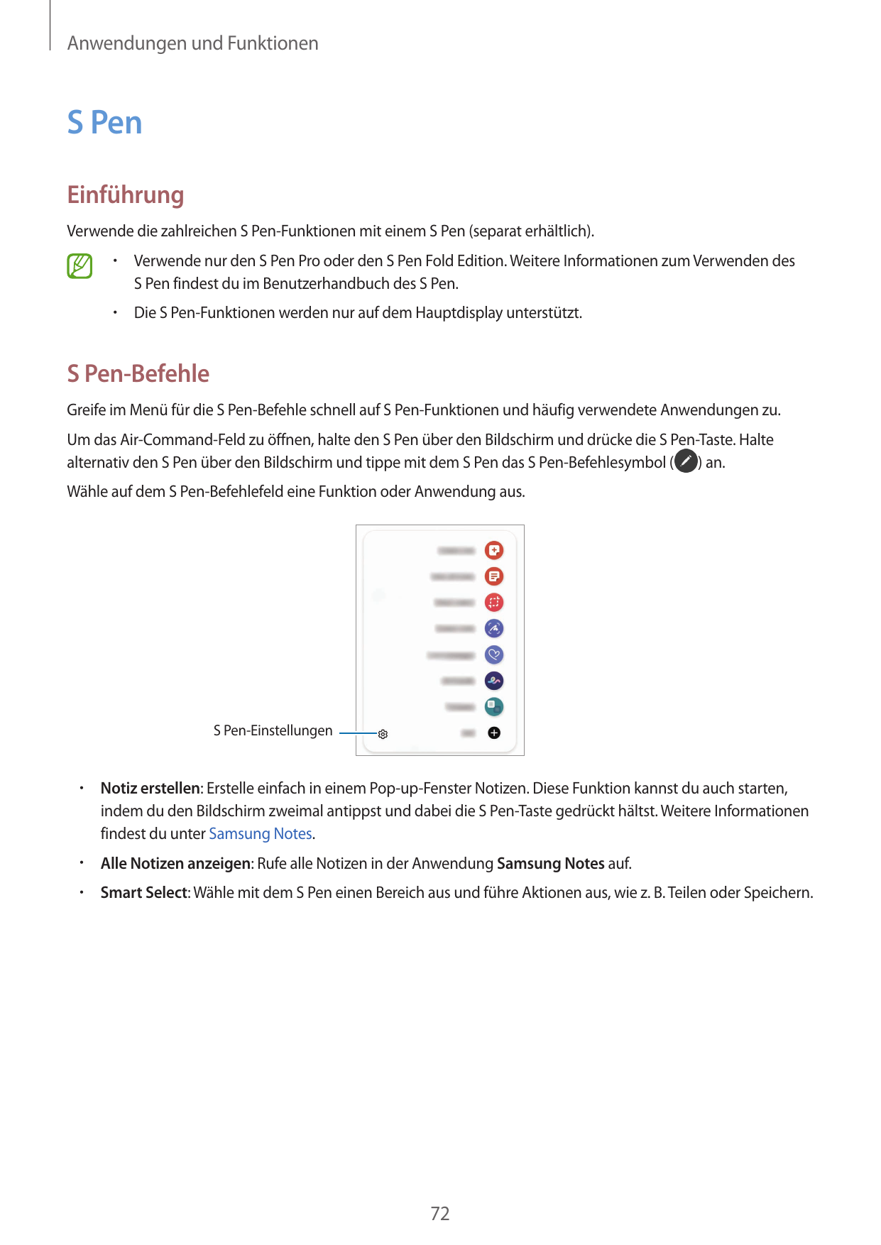 Anwendungen und FunktionenS PenEinführungVerwende die zahlreichen S Pen-Funktionen mit einem S Pen (separat erhältlich).•  Verwe