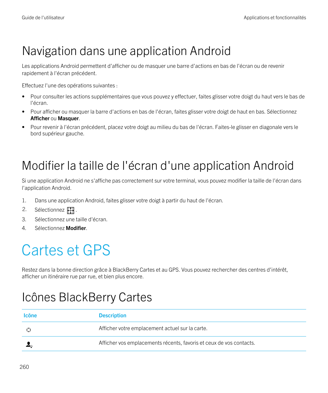 Guide de l'utilisateurApplications et fonctionnalitésNavigation dans une application AndroidLes applications Android permettent 