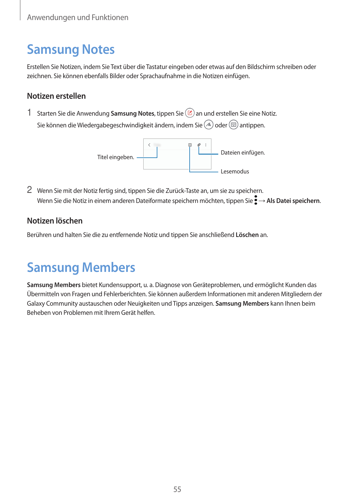 Anwendungen und FunktionenSamsung NotesErstellen Sie Notizen, indem Sie Text über die Tastatur eingeben oder etwas auf den Bilds