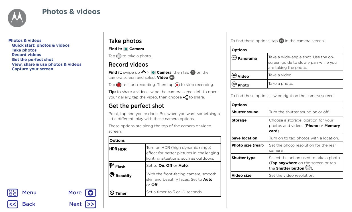 Photos & videosPhotos & videosQuick start: photos & videosTake photosRecord videosGet the perfect shotView, share & use photos &
