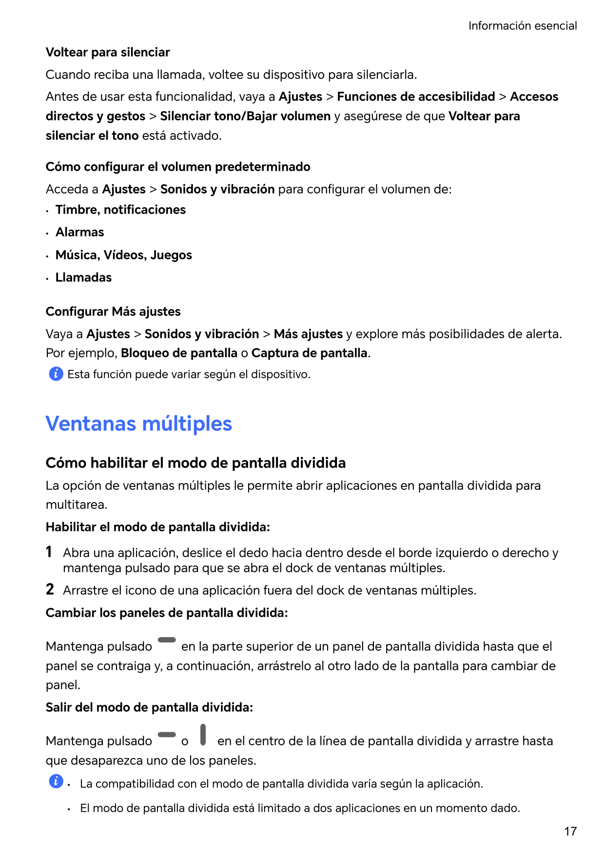 Información esencialVoltear para silenciarCuando reciba una llamada, voltee su dispositivo para silenciarla.Antes de usar esta f