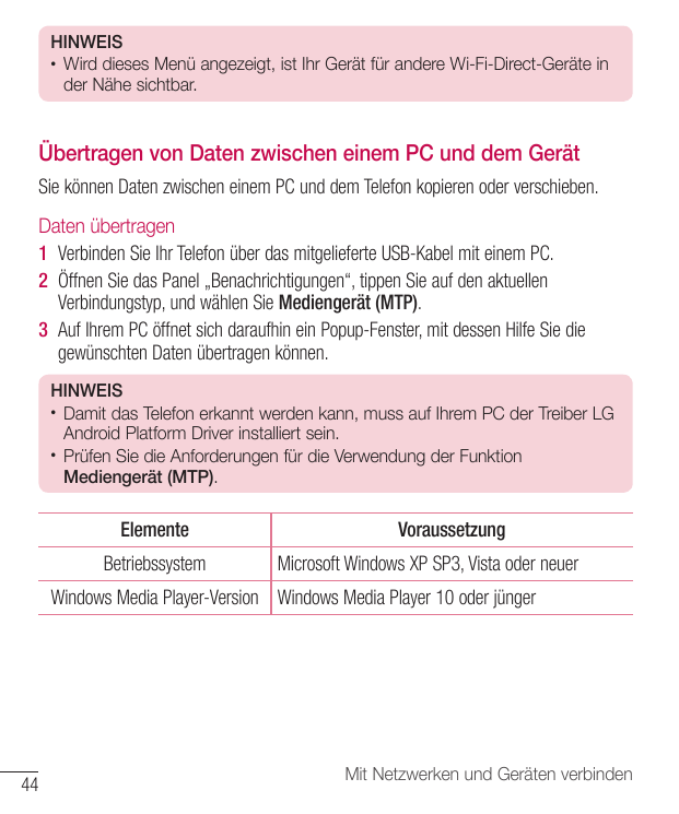 HINWEIS• Wird dieses Menü angezeigt, ist Ihr Gerät für andere Wi-Fi-Direct-Geräte inder Nähe sichtbar.Übertragen von Daten zwisc