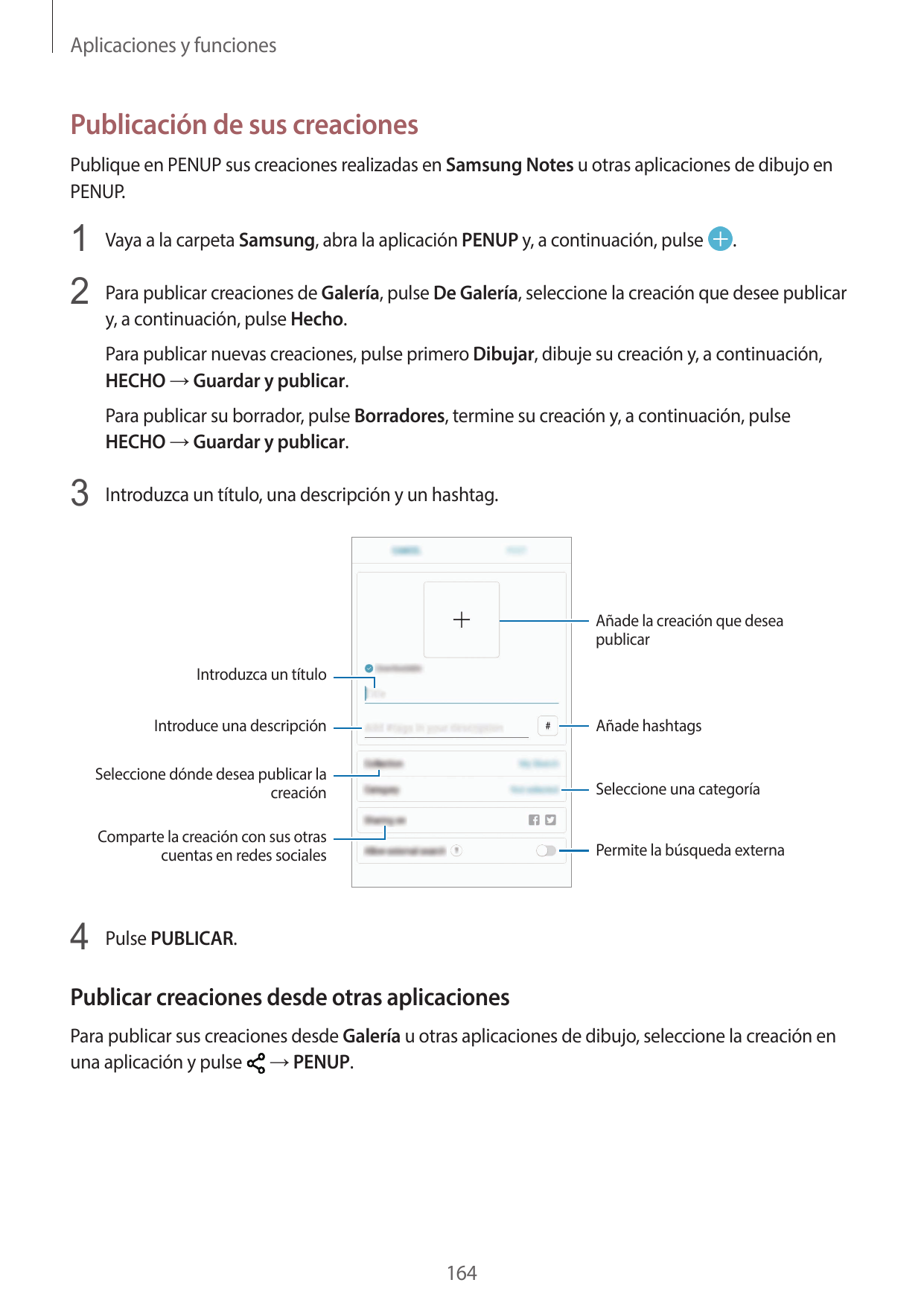 Aplicaciones y funcionesPublicación de sus creacionesPublique en PENUP sus creaciones realizadas en Samsung Notes u otras aplica
