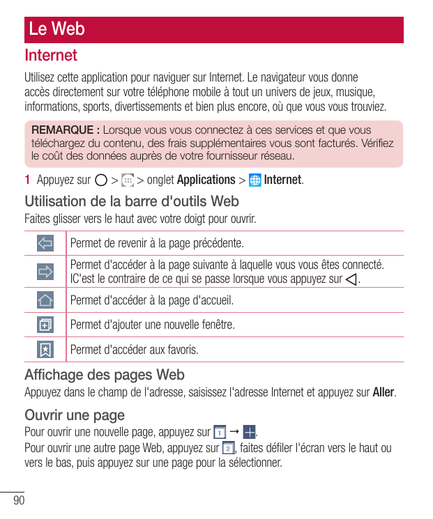 Le WebInternetUtilisez cette application pour naviguer sur Internet. Le navigateur vous donneaccès directement sur votre télépho