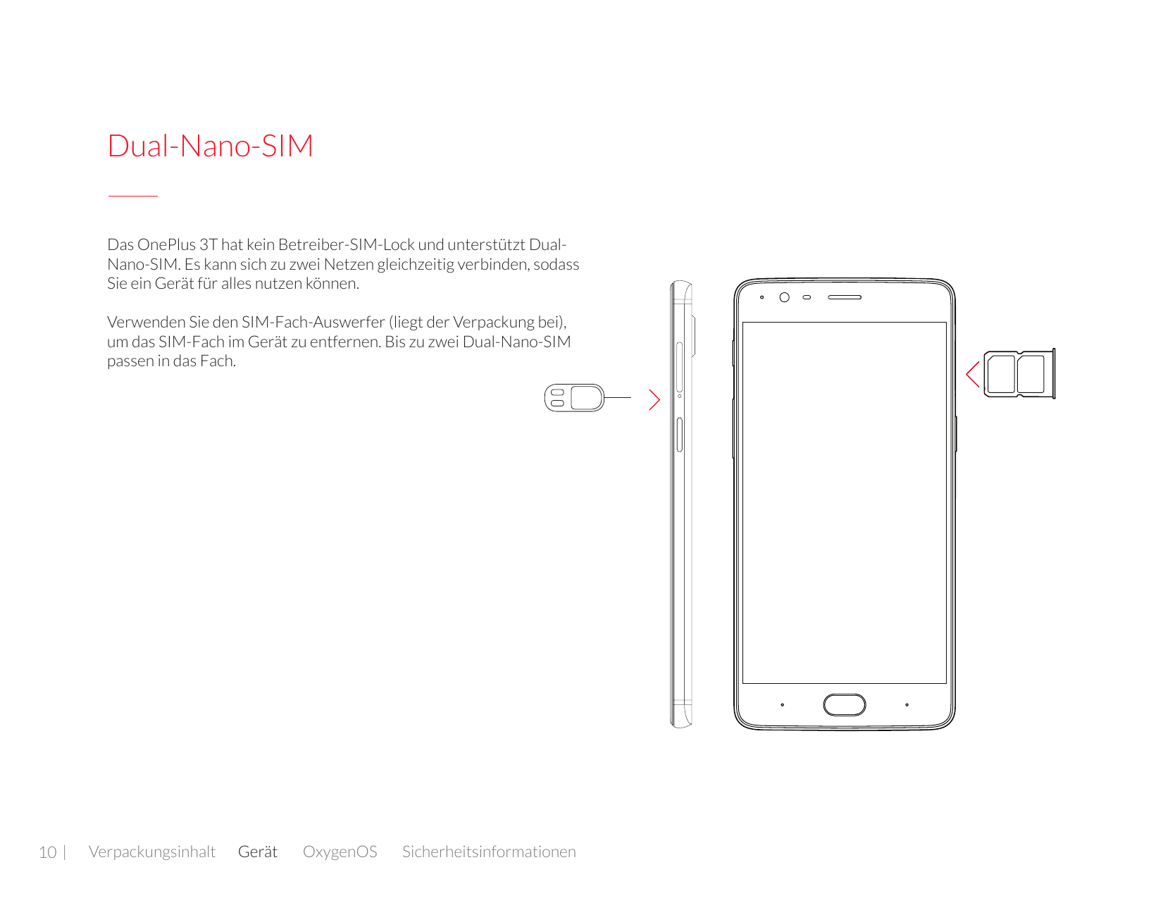 Dual-Nano-SIMDas OnePlus 3T hat kein Betreiber-SIM-Lock und unterstützt DualNano-SIM. Es kann sich zu zwei Netzen gleichzeitig v