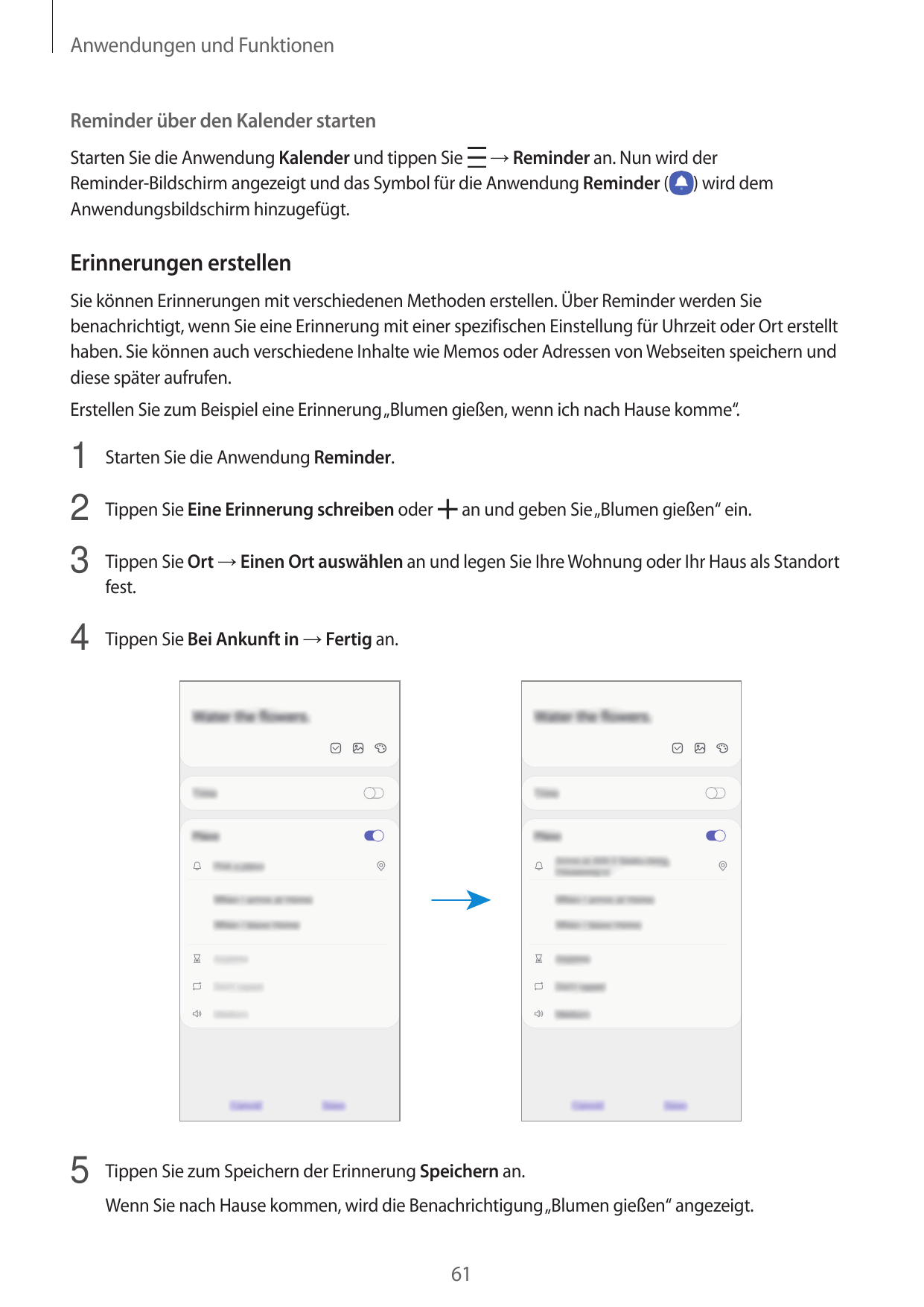 Anwendungen und FunktionenReminder über den Kalender startenStarten Sie die Anwendung Kalender und tippen Sie → Reminder an. Nun