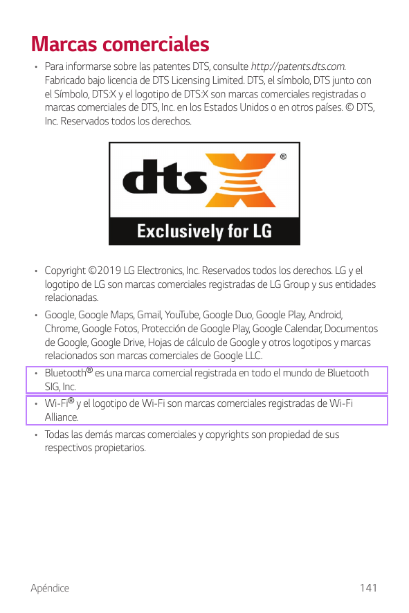 Marcas comerciales• Para informarse sobre las patentes DTS, consulte http://patents.dts.com.Fabricado bajo licencia de DTS Licen