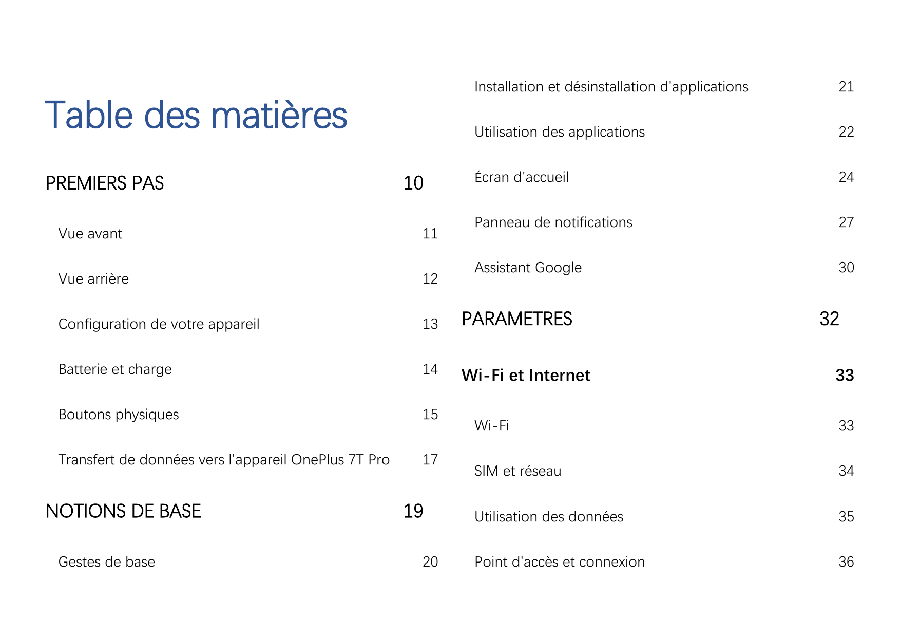 Table des matièresPREMIERS PAS10Installation et désinstallation d'applications21Utilisation des applications22Écran d'accueil24P