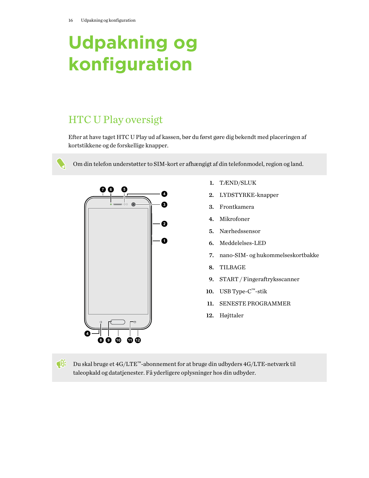 16Udpakning og konfigurationUdpakning ogkonfigurationHTC U Play oversigtEfter at have taget HTC U Play ud af kassen, bør du førs