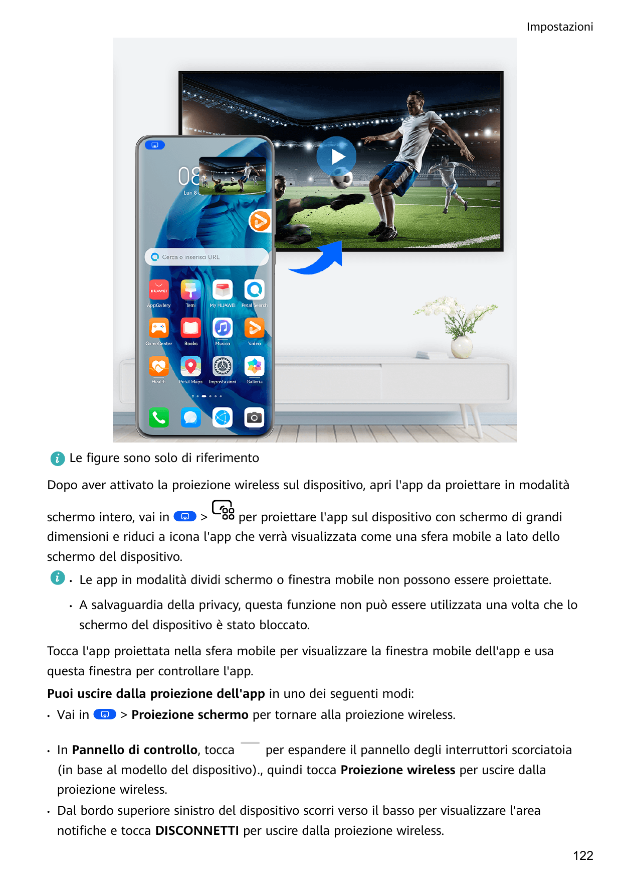 ImpostazioniLe figure sono solo di riferimentoDopo aver attivato la proiezione wireless sul dispositivo, apri l'app da proiettar