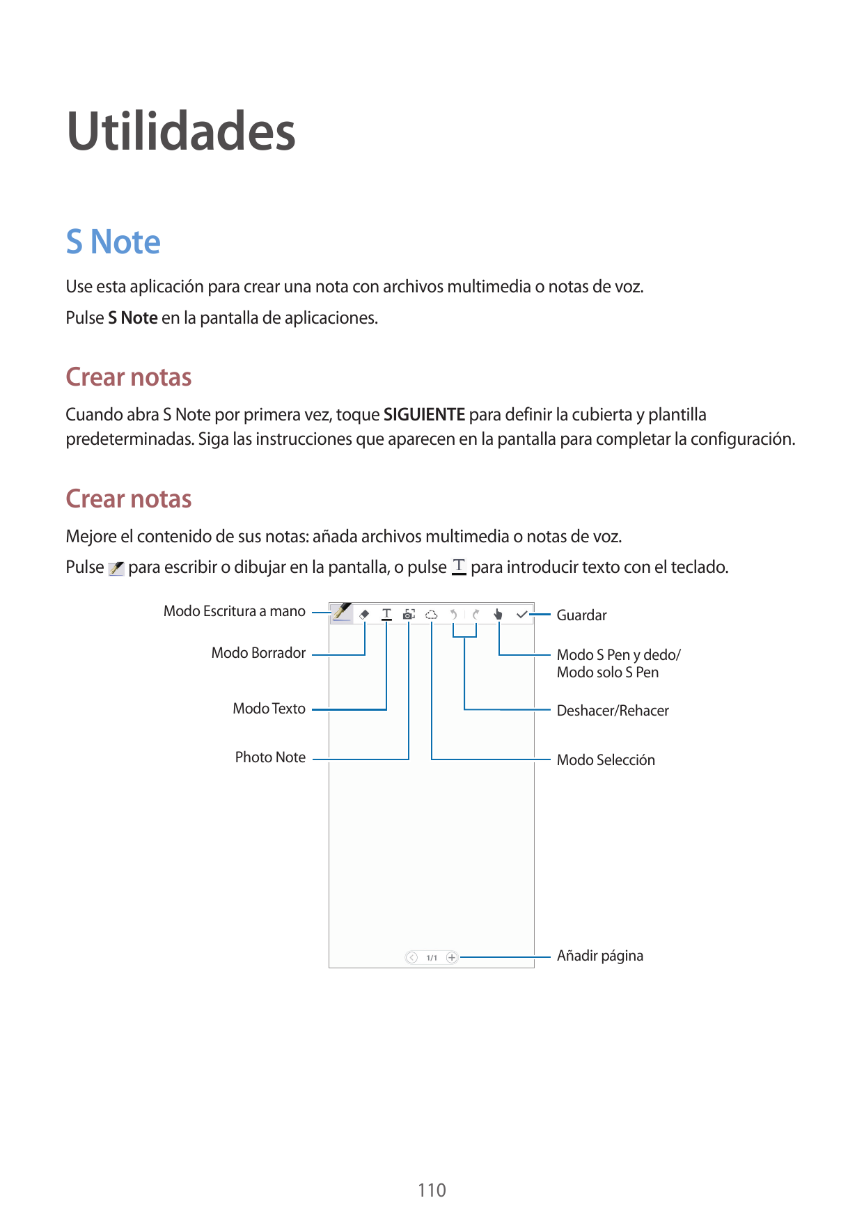 UtilidadesS NoteUse esta aplicación para crear una nota con archivos multimedia o notas de voz.Pulse S Note en la pantalla de ap