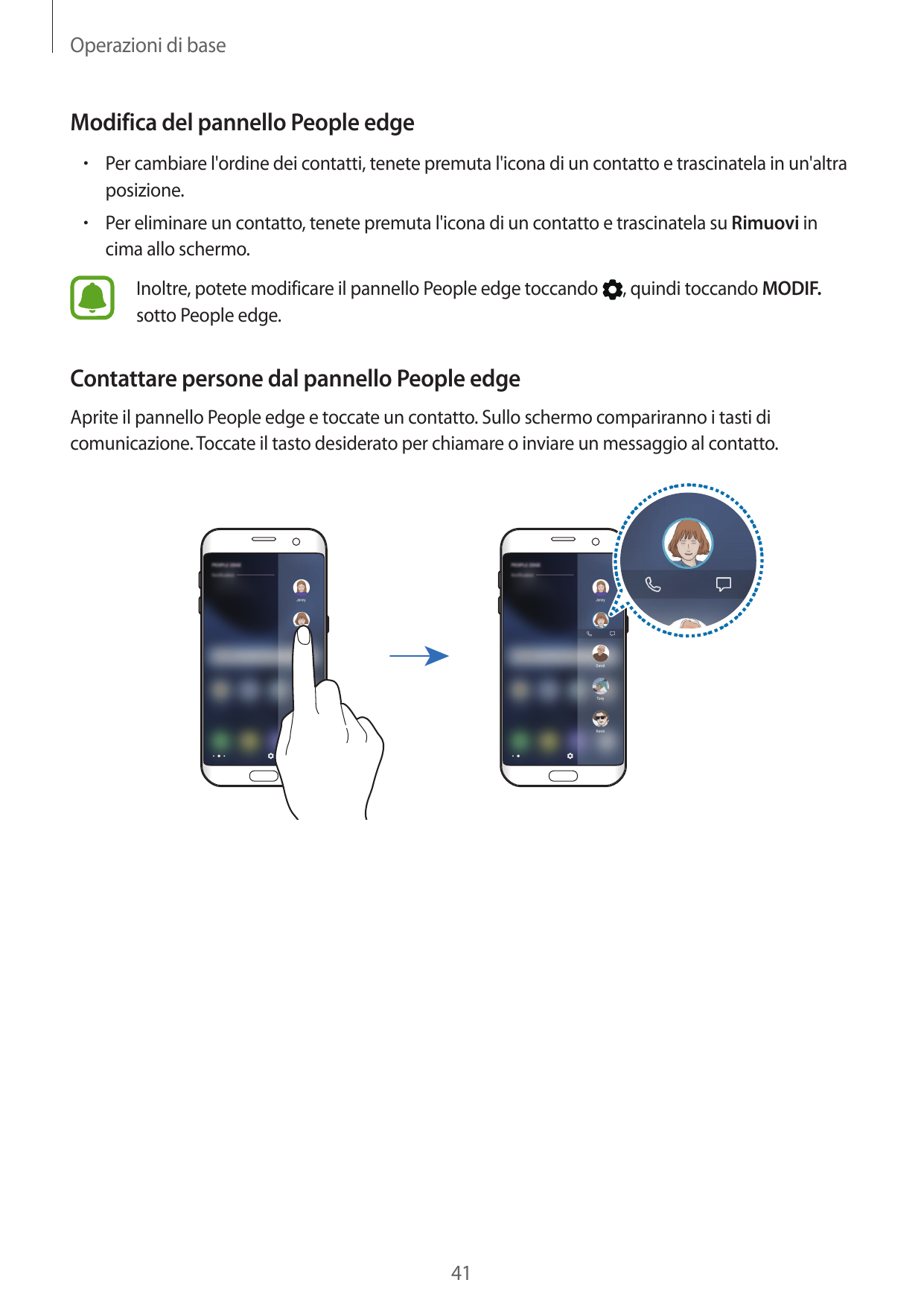 Operazioni di baseModifica del pannello People edge• Per cambiare l'ordine dei contatti, tenete premuta l'icona di un contatto e
