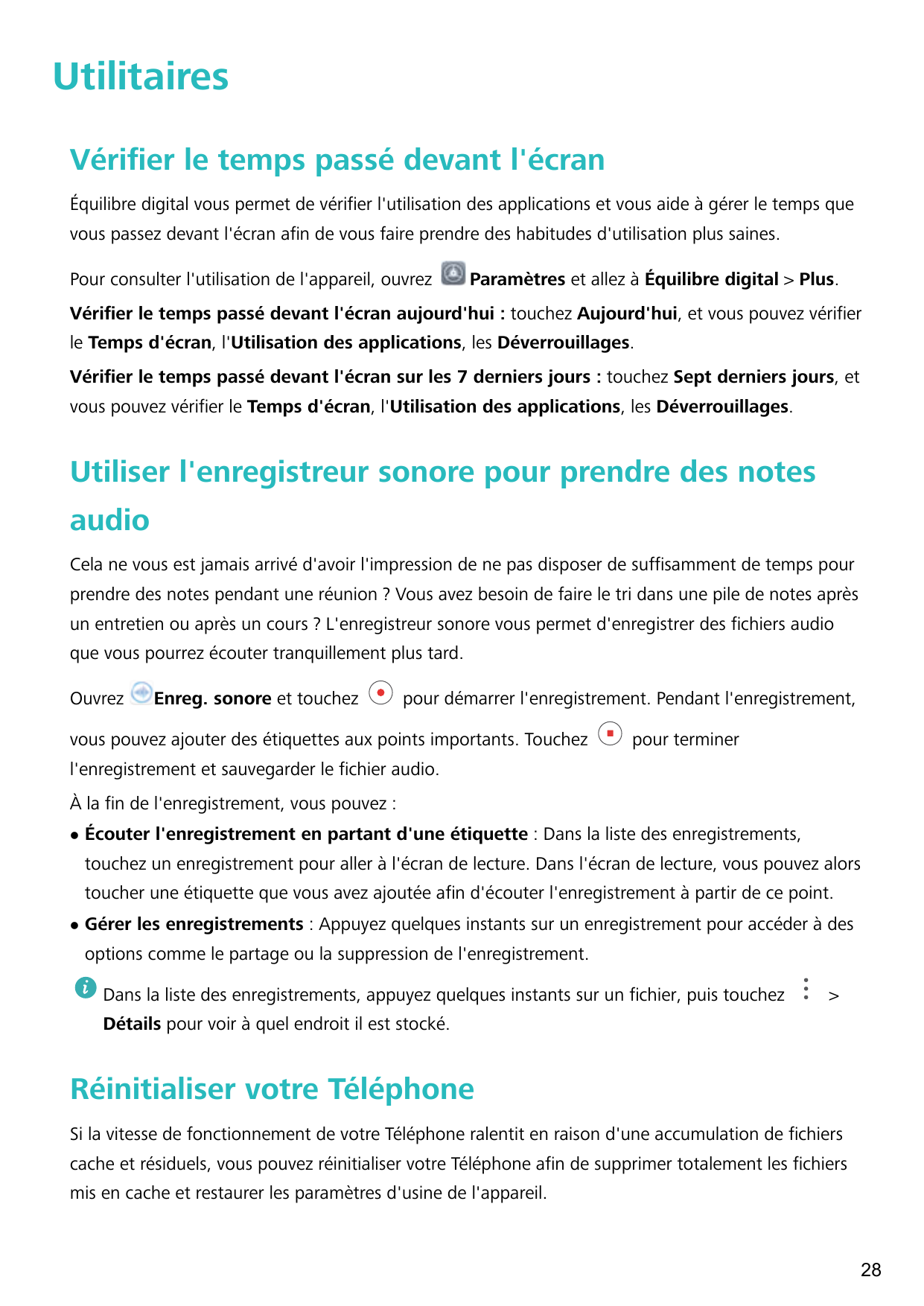 UtilitairesVérifier le temps passé devant l'écranÉquilibre digital vous permet de vérifier l'utilisation des applications et vou