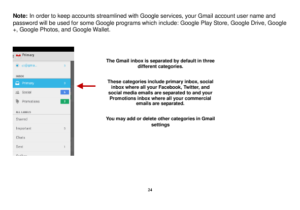Note: In order to keep accounts streamlined with Google services, your Gmail account user name andpassword will be used for some
