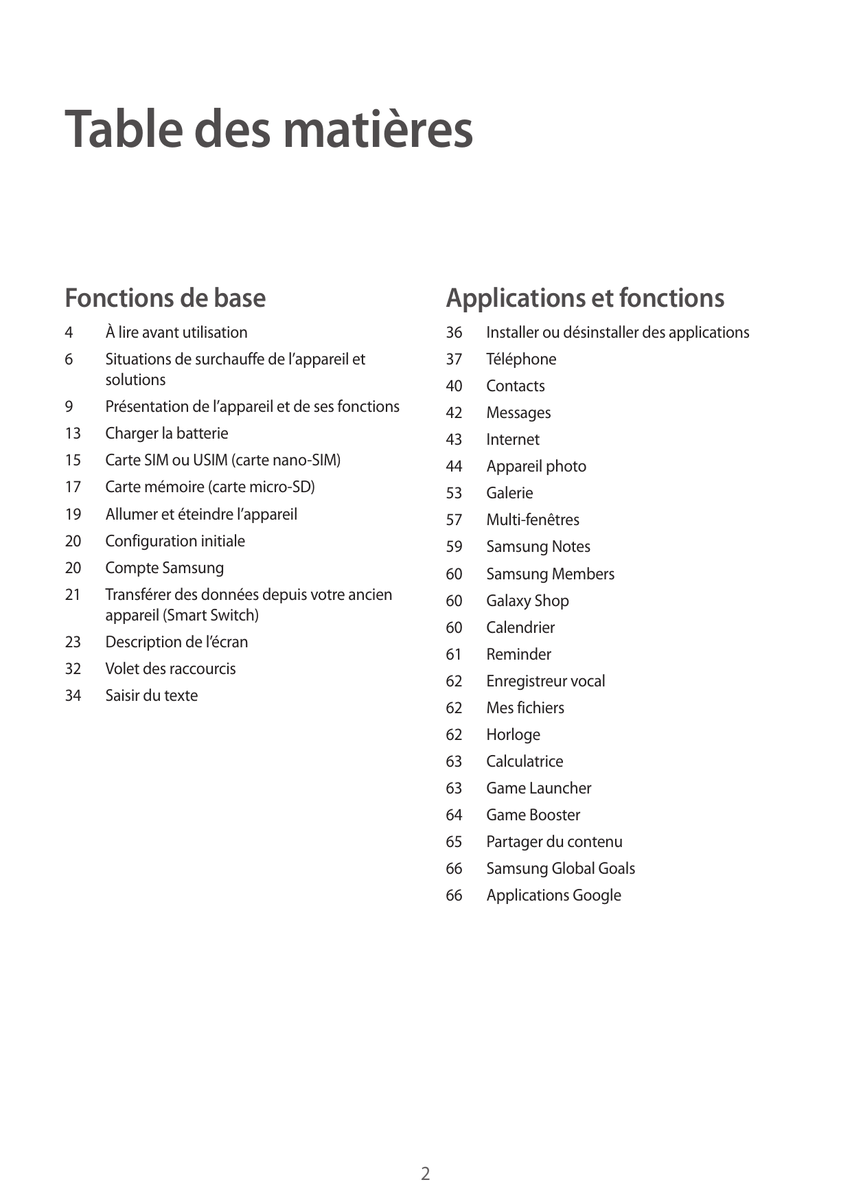 Table des matièresFonctions de baseApplications et fonctions4À lire avant utilisation366Situations de surchauffe de l’appareil e
